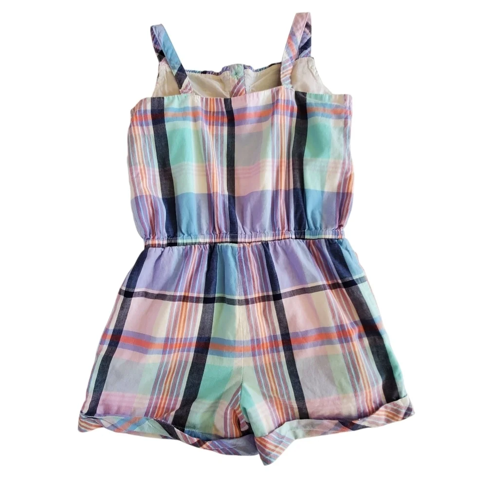 K1120 * Gymboree Girls Pastel Plaid Short Romper Blue Pink Purple Size 7